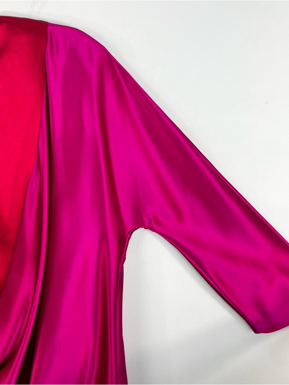 Ports 1961 Y2K archival pure silk draped cowl neck fuschia red batwing dress 6 - Picture 9 of 17